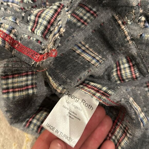 georg roth LA amazing patch work pearl snap button shirt size XXL grey - Picture 6 of 11